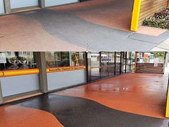Cleaning concrete and a food outlet