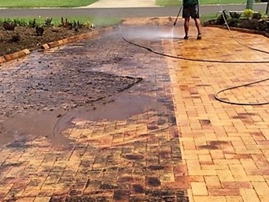 A Bundaberg driveway showing what a good clean will do