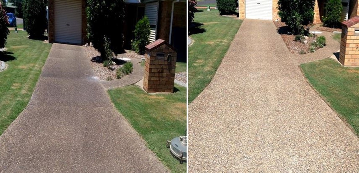 The difference pressure cleaning makes to a Hervey Bay driveway.