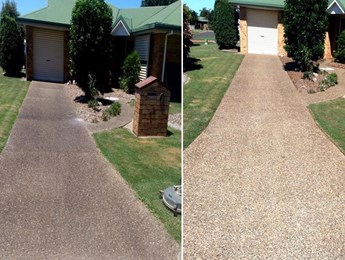 Before and after of concrete driveway cleaning