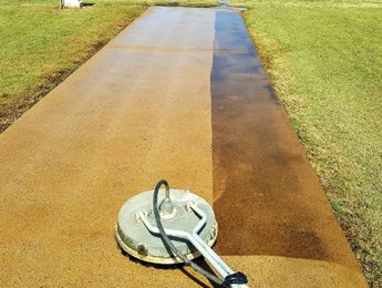 During cleaning a concrete driveway