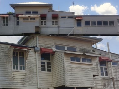 A house before and after professional exterior cleaning