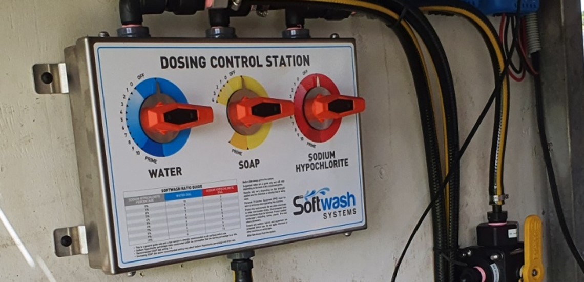 A soft washing dosing unit to measure the chemicals correctly