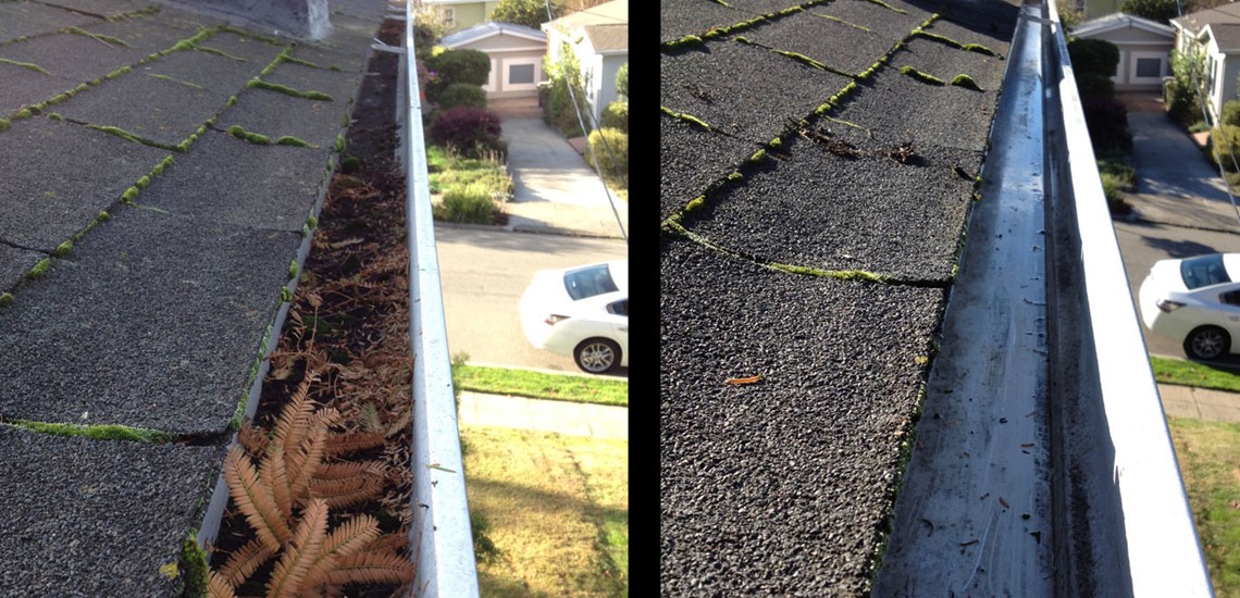 Gutters before and after cleaning